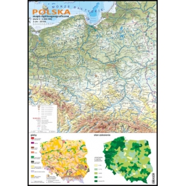 Polska - mapa ogólnogeograficzna + mapki gleb i zalesienia