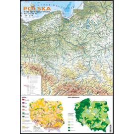 Polska - mapa ogólnogeograficzna + mapki gleb i zalesienia