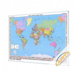 Świat Polityczny 123x87cm. Mapa w ramie aluminiowej.