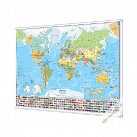 Świat Polityczny z flagami 148x98 cm. Mapa do wpinania