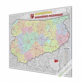 Warmińsko-Mazurskie administracyjno-drogowa 128x90cm. Mapa w ramie aluminiowej