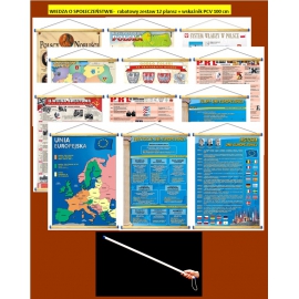 WIEDZA O SPOŁECZEŃSTWIE- rabatowy zestaw 12 plansz + wskaźnik PCV 100 cm