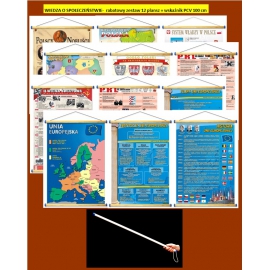 WIEDZA O SPOŁECZEŃSTWIE- rabatowy zestaw 12 plansz + wskaźnik PCV 100 cm