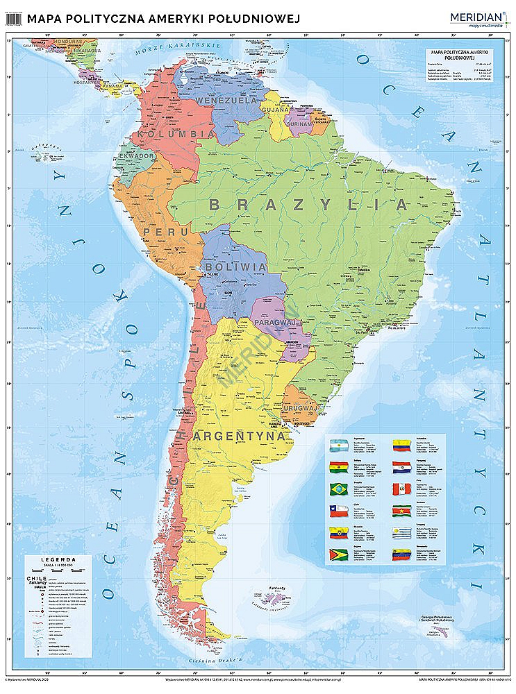 Sprawdzian Z Geografii Ameryka Północna I Południowa Ameryka Południowa - ścienna mapa polityczna 200 x 150 cm - Pomoce