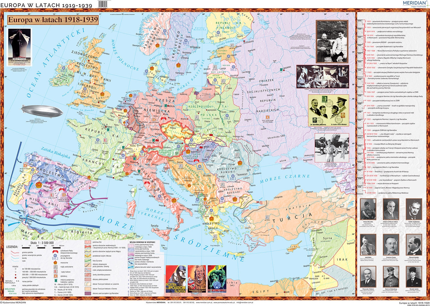 Poznac Przeszlosc Europa I Swiat Europa w latach 1919-1939 - mapa ścienna 160x120 cm - Meritum